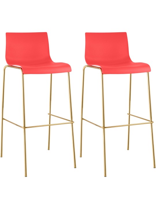 Juego de 2 taburetes de bar Hoover plástico 4 pies dorado, rojo