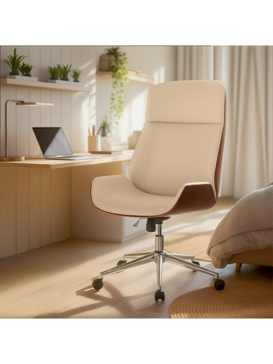 Silla de oficina Varel piel sintética, nogal/crema