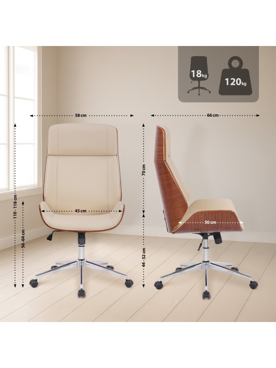 Silla de oficina Varel piel sintética, nogal/crema