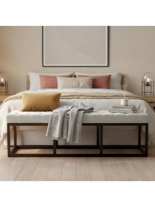 Banco Polson terciopelo 150 cm, crema