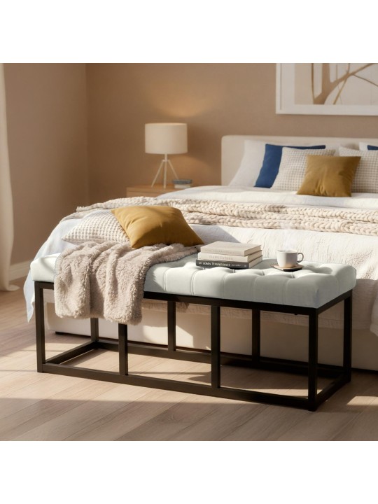 Banco Polson terciopelo 120 cm, crema