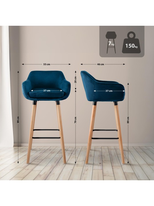 Taburete de bar Grant terciopelo, azul Taburete de bar Grant terciopelo, azul