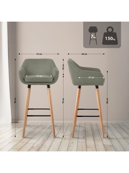 Taburete de bar Grant tela, gris claro