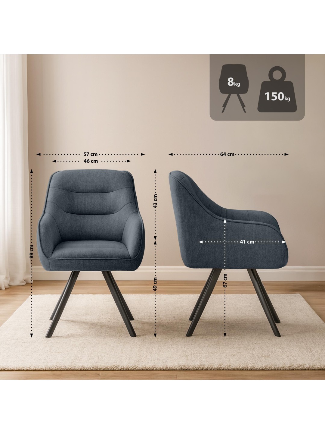 Silla Pettuli tela, gris oscuro