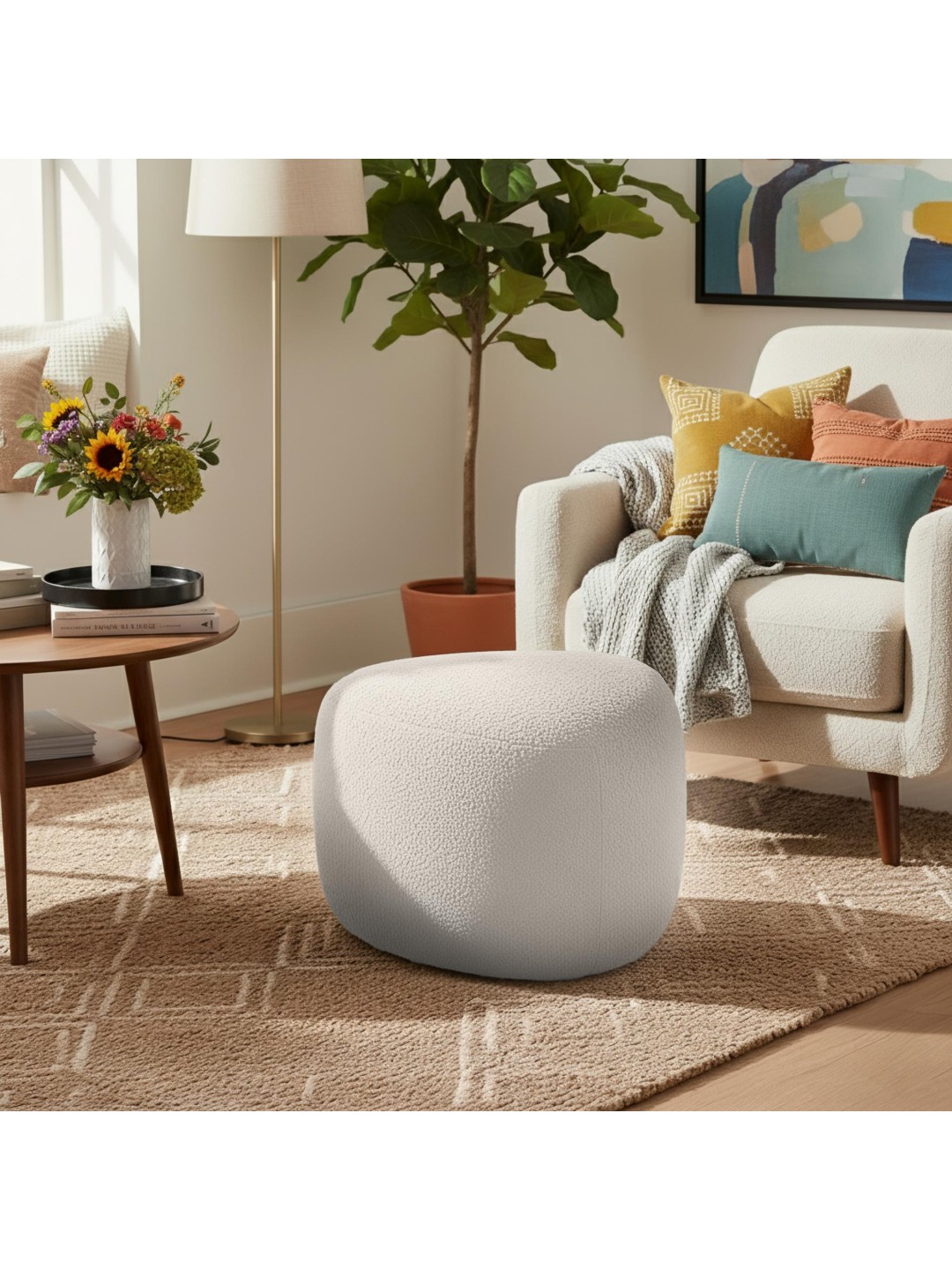 Taburete Alfrisa Teddy, crema