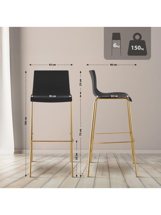 Taburete de bar Hoover plástico 4 pies dorado, negro Taburete de bar Hoover plástico 4 pies dorado, negro