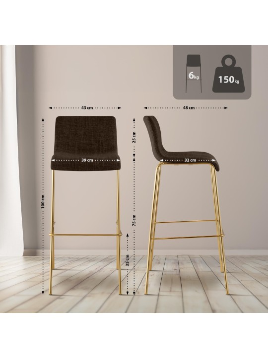 Taburete de bar Tela Hoover 4 pies dorado, marrón