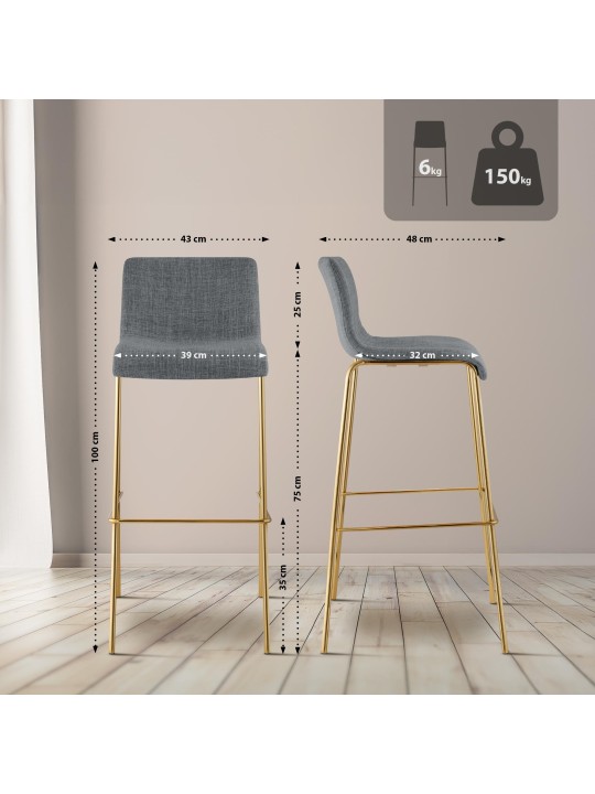 Taburete de bar Tela Hoover 4 pies dorado, gris claro