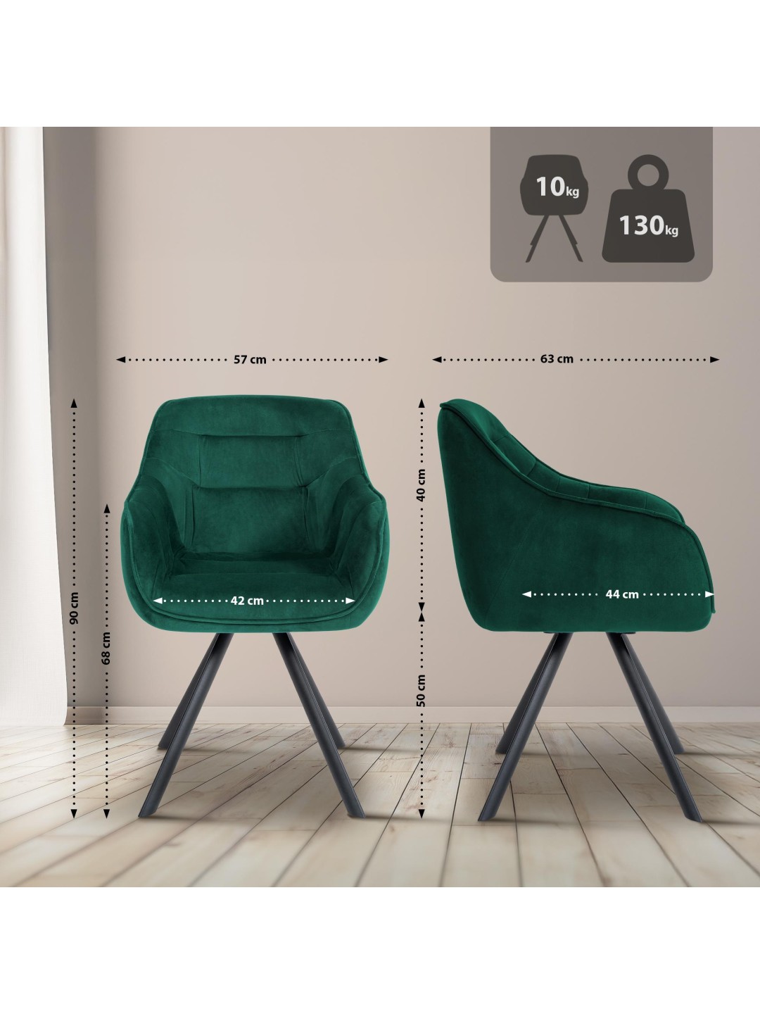 Silla Russel terciopelo, verde