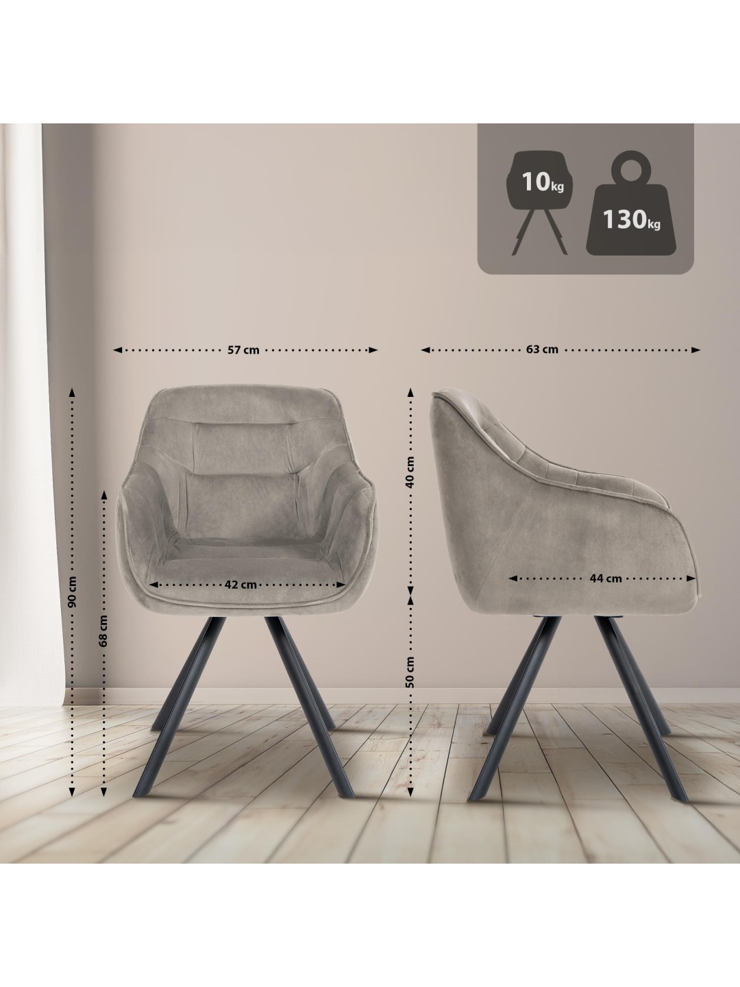 Silla Russel terciopelo, gris