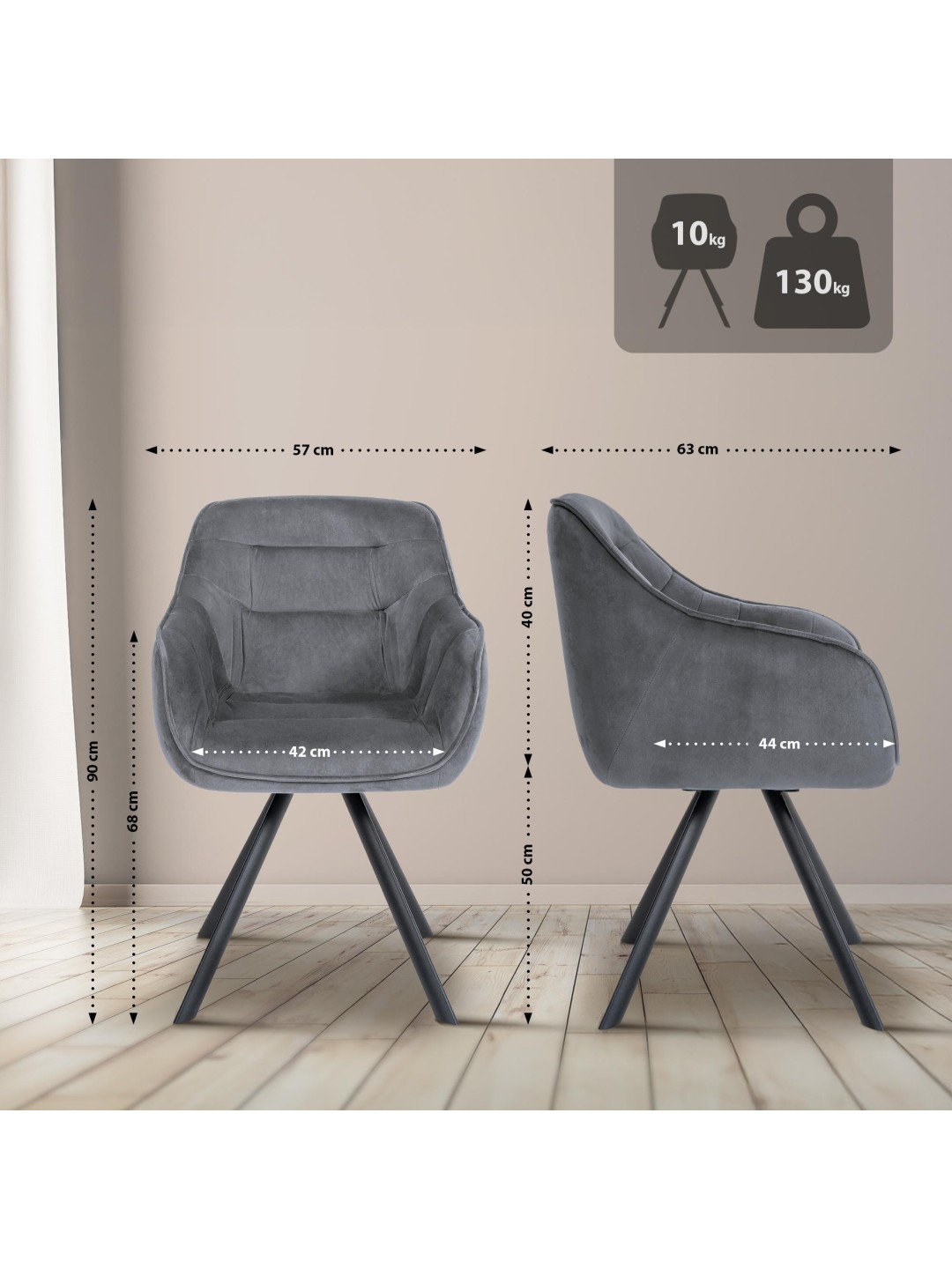 Silla Russel terciopelo, gris oscuro
