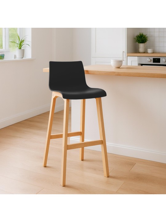 Taburete de bar Hoover Natura estructura de 4 pies, negro