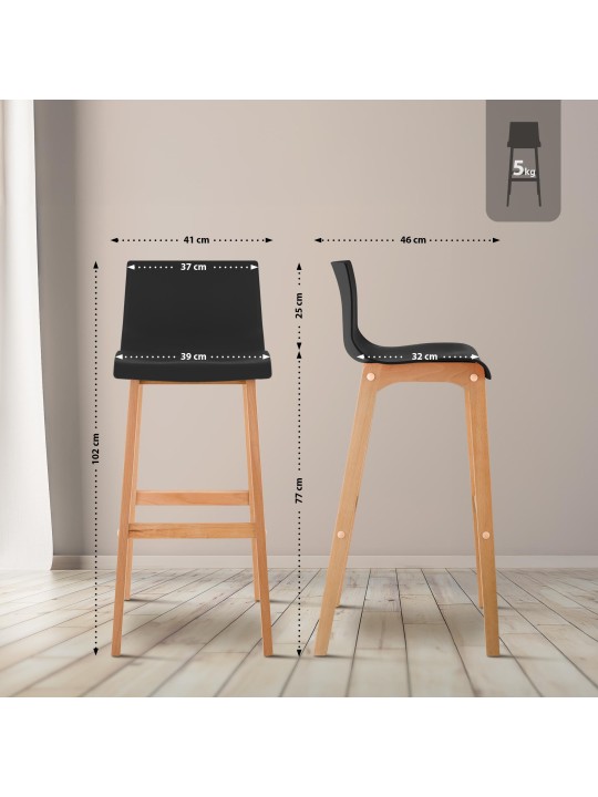 Juego de 2 taburetes de bar Hoover Natura, negro