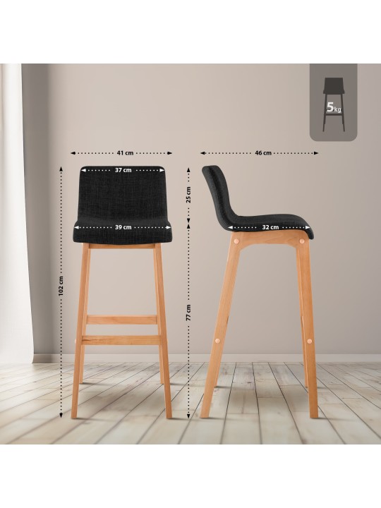 Juego de 2 taburetes de bar Hoover tela Natura, gris oscuro