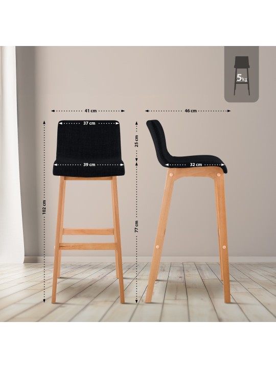 Juego de 2 taburetes de bar Hoover tela Natura, negro
