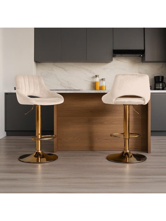 Taburete de bar Milet terciopelo dorado, crema