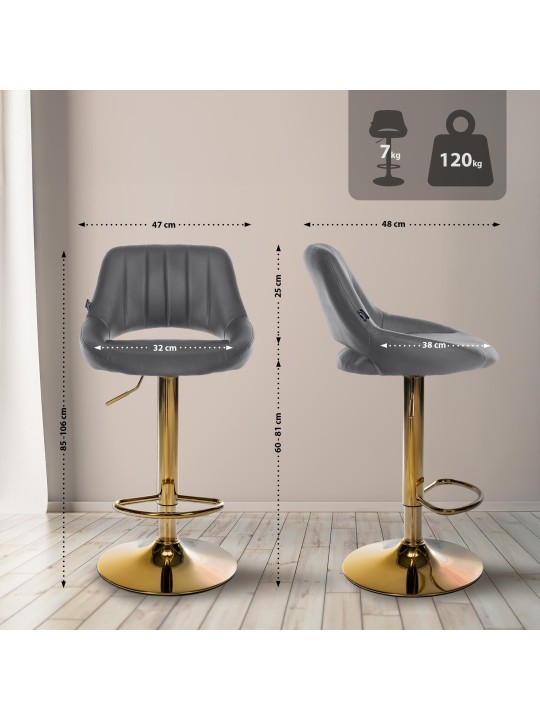 Juego de 2 taburetes de bar Milet cuero sintético G, gris