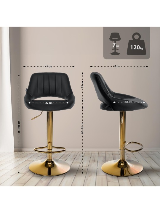 Juego de 2 taburetes de bar Milet piel sintética G, negro Juego de 2 taburetes de bar Milet piel sintética G, negro