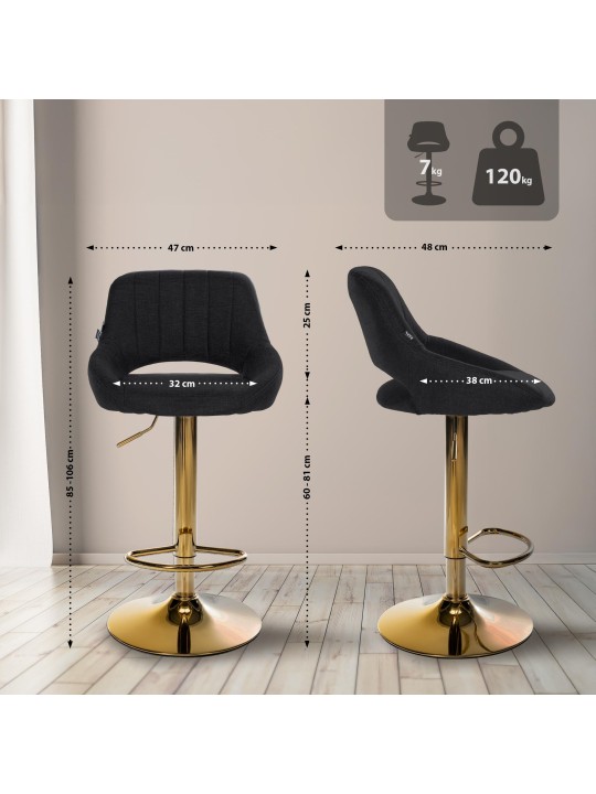 Juego de 2 taburetes de bar Milet tela G, negro