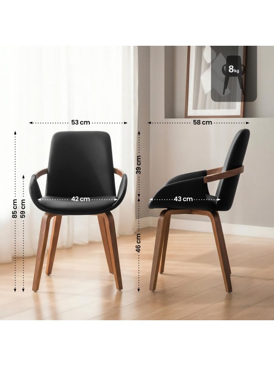 Silla de comedor Bertol cuero sintético, nogal/negro