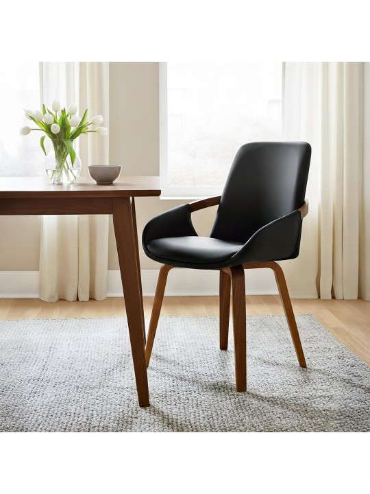 Silla de comedor Bertol cuero sintético, nogal/negro
