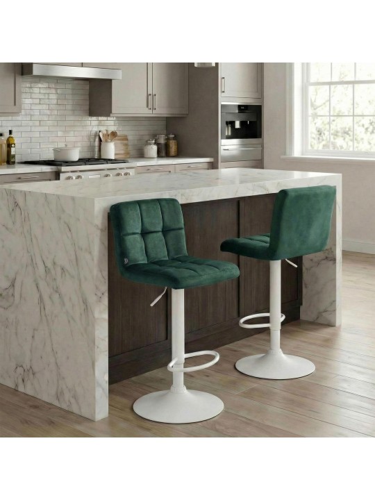 Taburete de bar Peru terciopelo blanco, verde