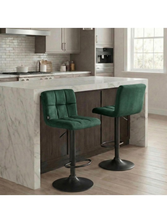 Taburete de bar Peru terciopelo negro, verde Taburete de bar Peru terciopelo negro, verde
