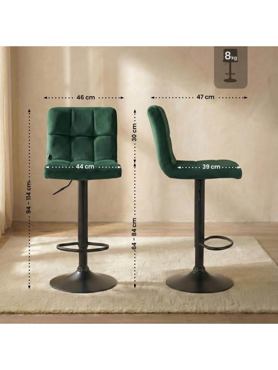 Taburete de bar Peru terciopelo negro, verde Taburete de bar Peru terciopelo negro, verde