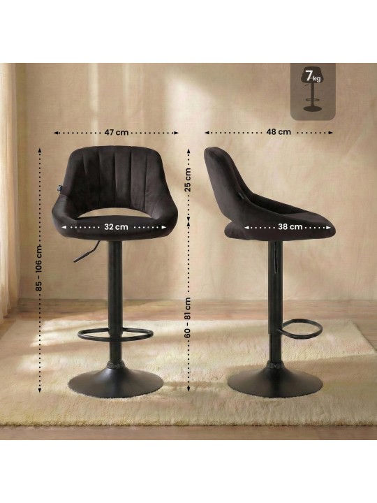 Taburete de bar Milet terciopelo, negro