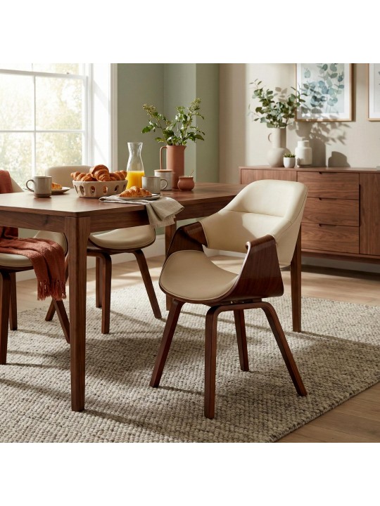 Silla de comedor Maira cuero sintético, nogal/crema Silla de comedor Maira cuero sintético, nogal/crema