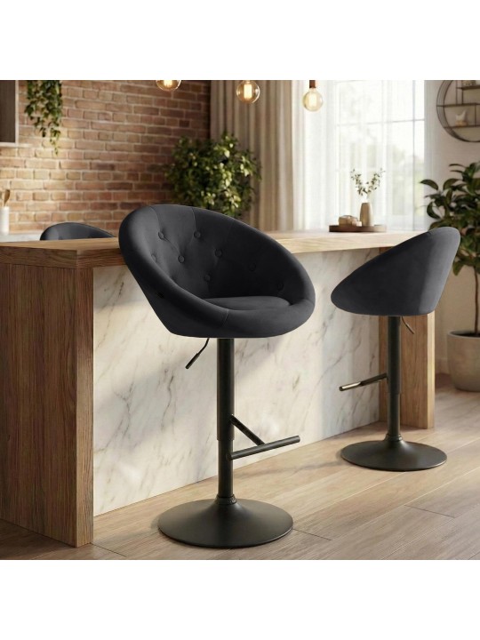 Taburete de bar London terciopelo negro, negro