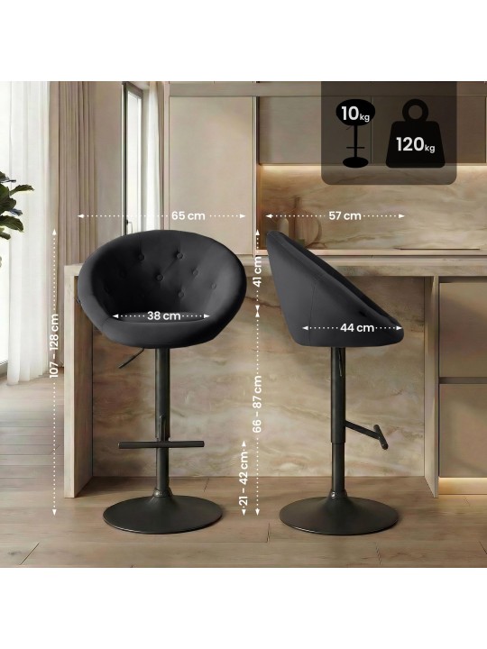 Taburete de bar London terciopelo negro, negro