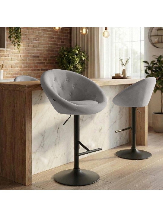 Taburete de bar London terciopelo negro, gris