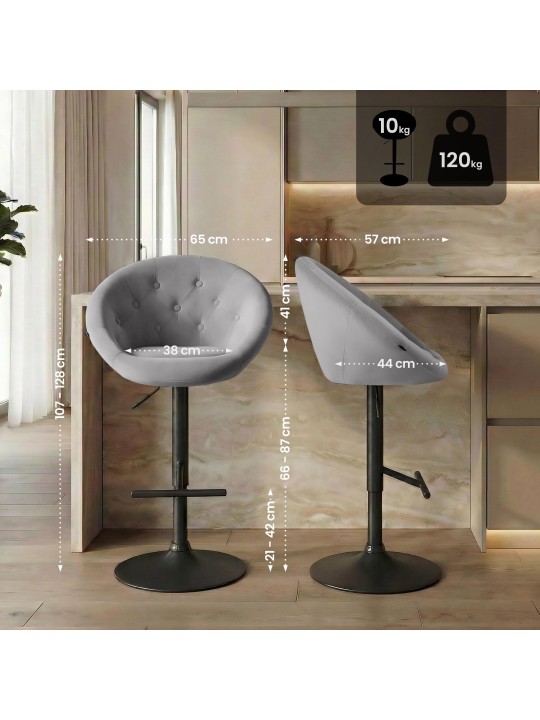 Taburete de bar London terciopelo negro, gris