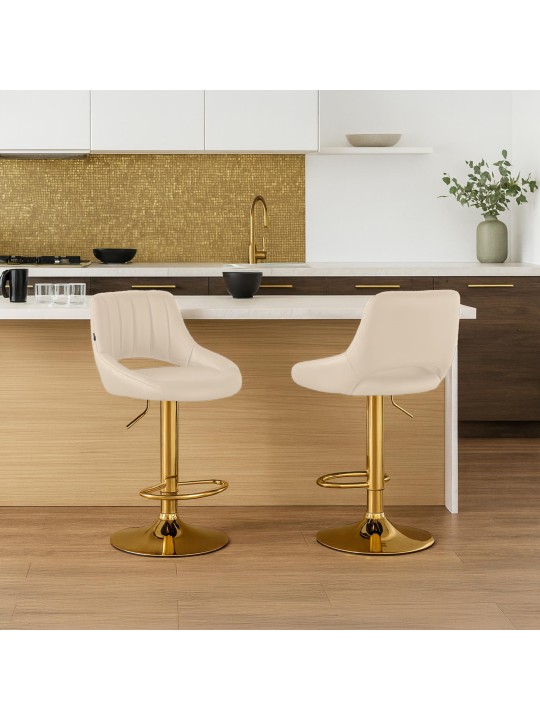 Taburete de bar Milet cuero sintético dorado, crema Taburete de bar Milet cuero sintético dorado, crema