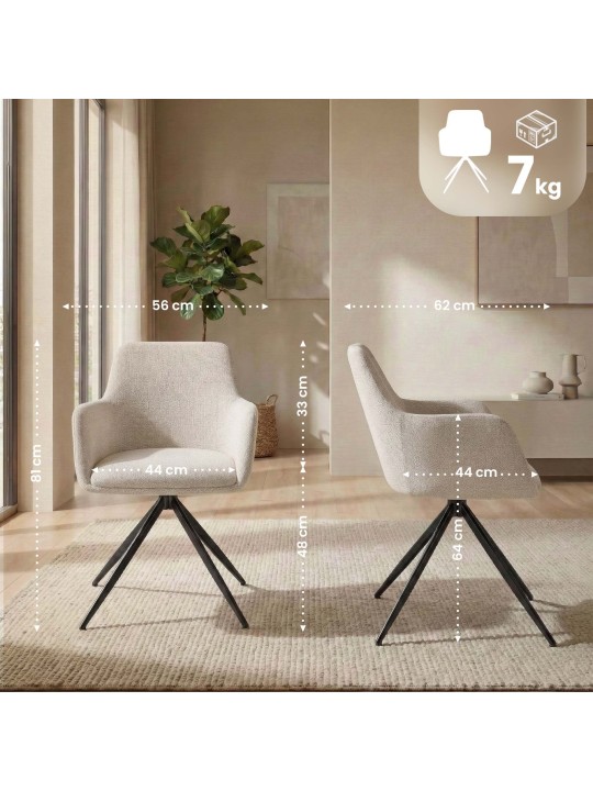 Juego de 2 sillas de comedor Olema tela, crema Juego de 2 sillas de comedor Olema tela, crema