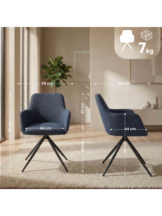 Juego de 2 sillas de comedor Olema tela, azul Juego de 2 sillas de comedor Olema tela, azul