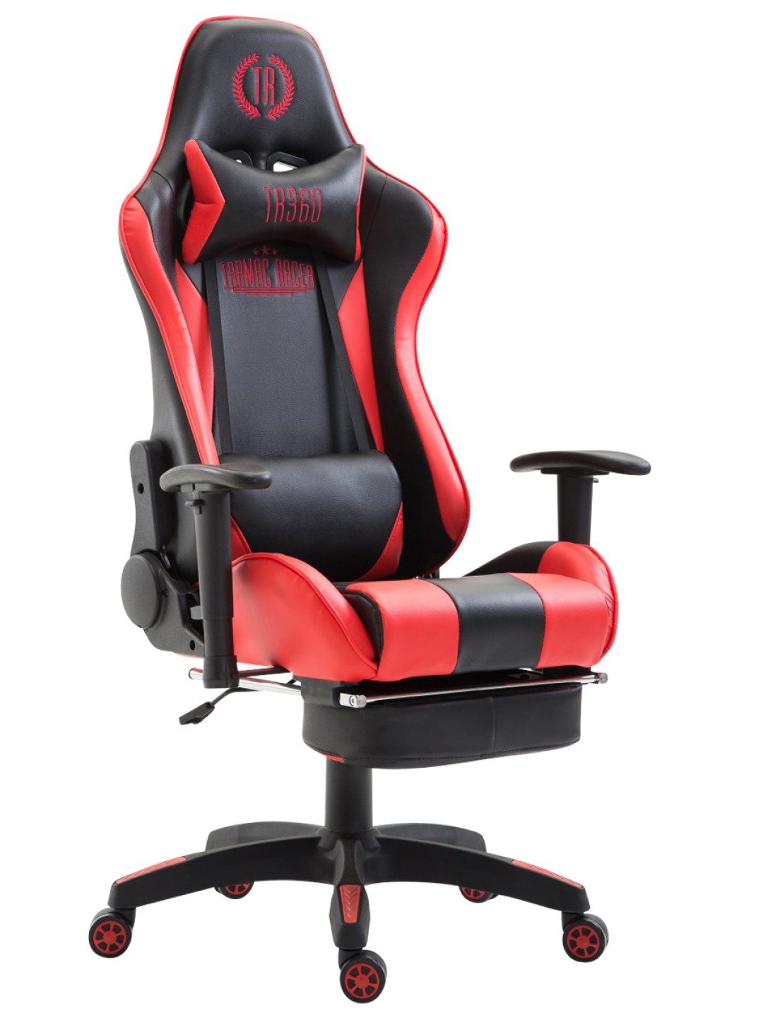 Silla de oficina Boavista símil piel con reposapiés, negro/rojo