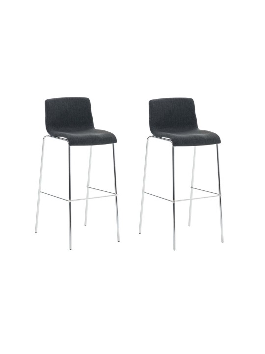 Juego de 2 taburetes de bar Hoover de tela con estructura de 4 pies cromada, gris oscuro