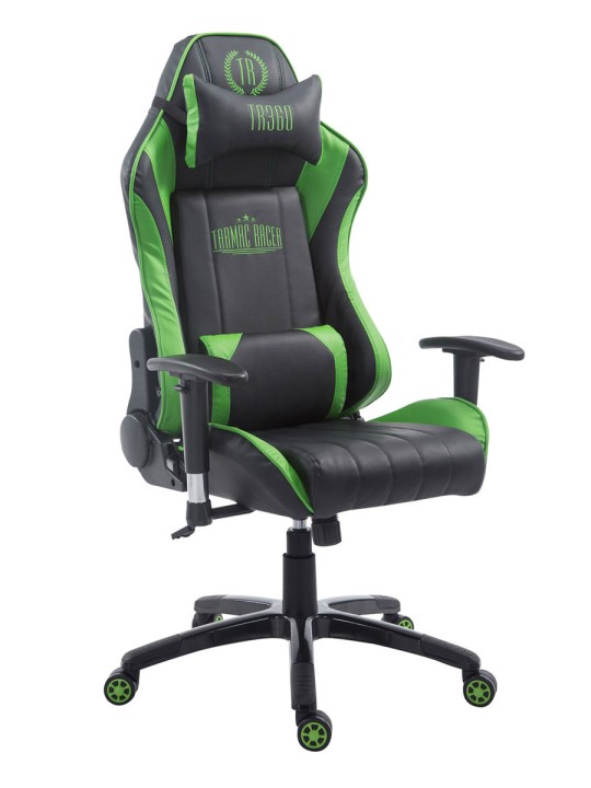 Silla de oficina Racing Shift X2 de cuero artificial sin reposapiés, negro/verde