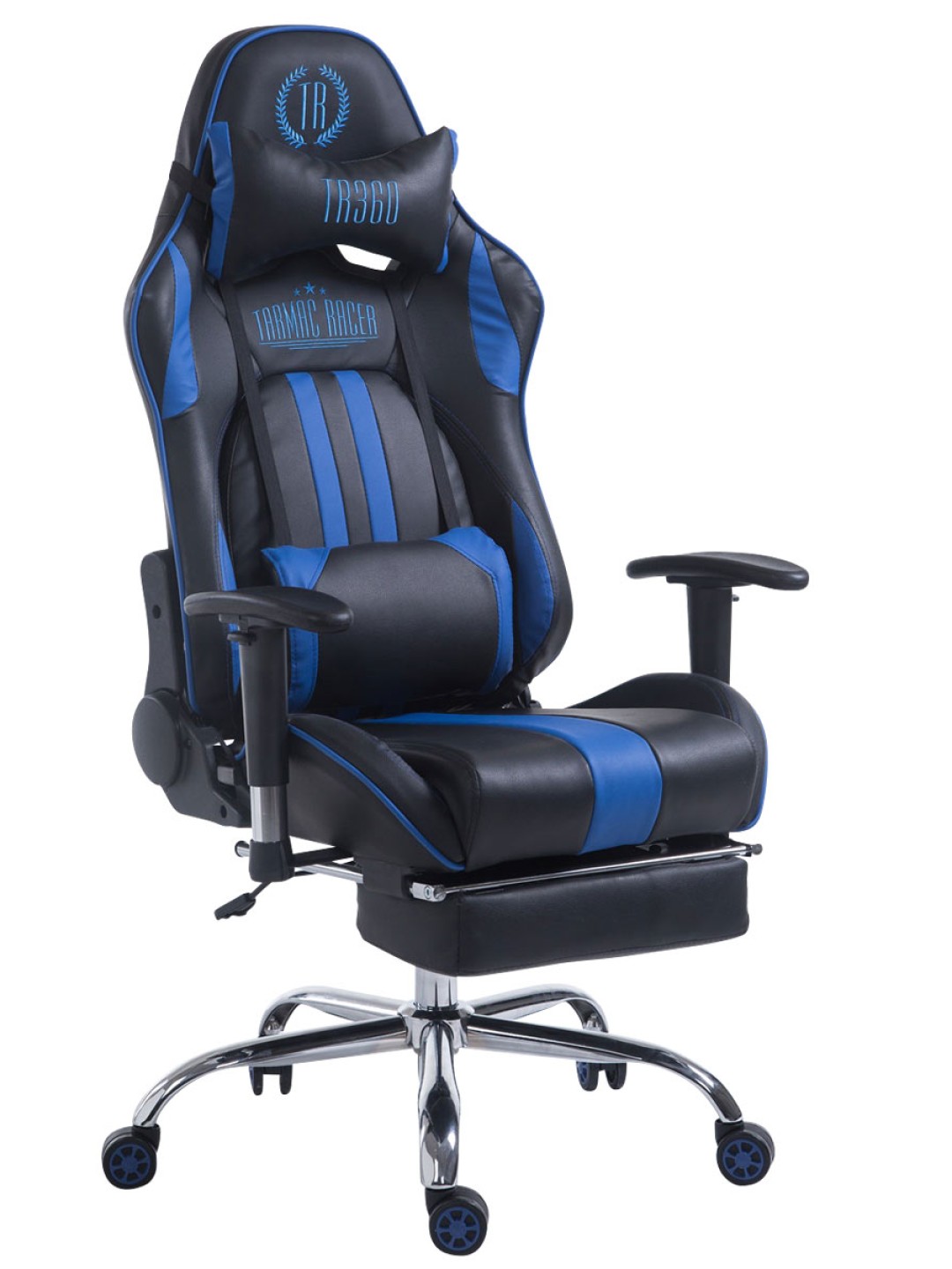 Silla de oficina Racing Limit V2 de cuero artificial con reposapiés, negro/azul