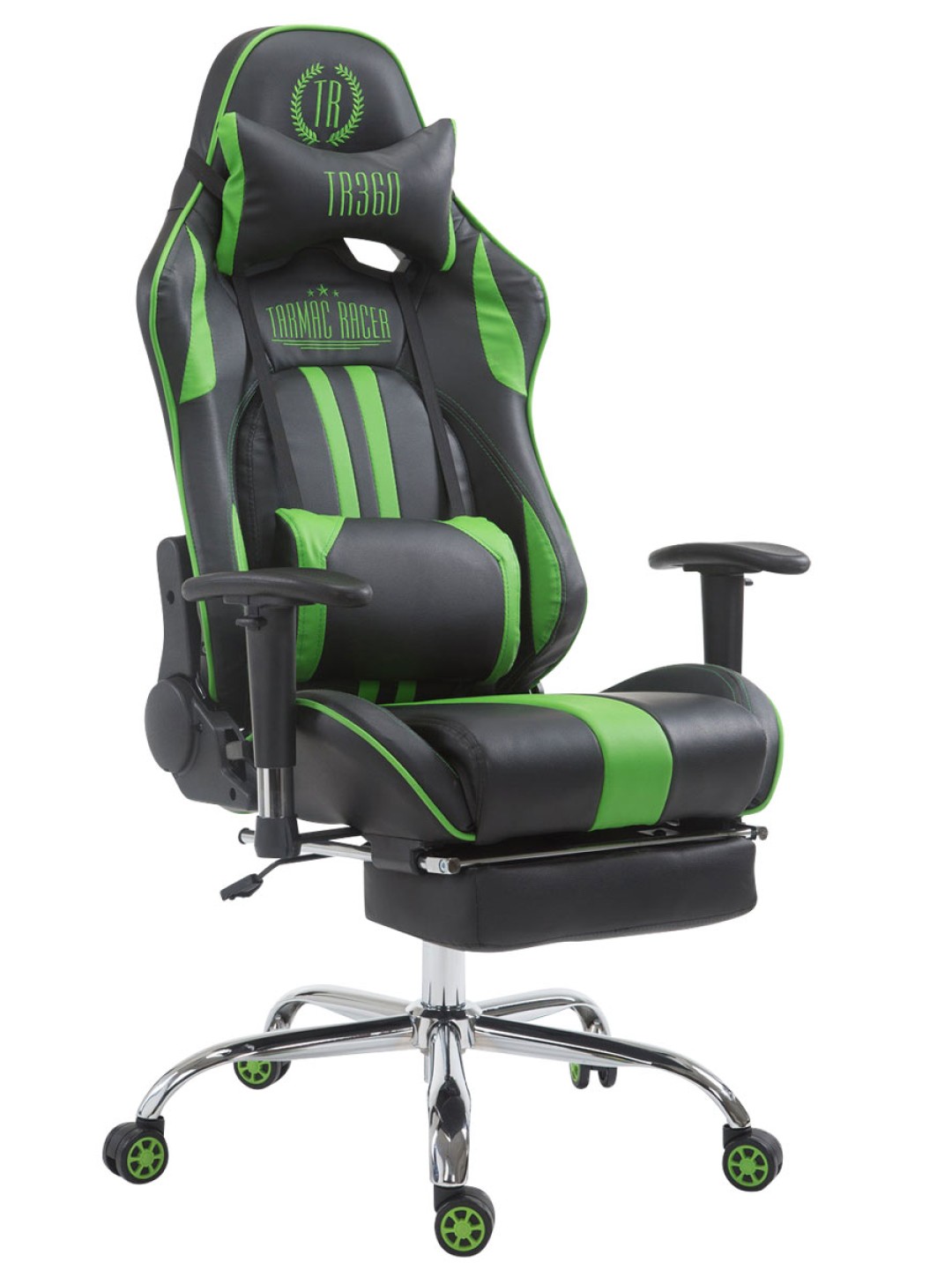 Silla de oficina Racing Limit V2 de cuero artificial con reposapiés, negro/verde