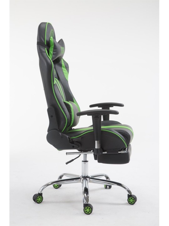 Silla de oficina Racing Limit V2 de cuero artificial con reposapiés, negro/verde
