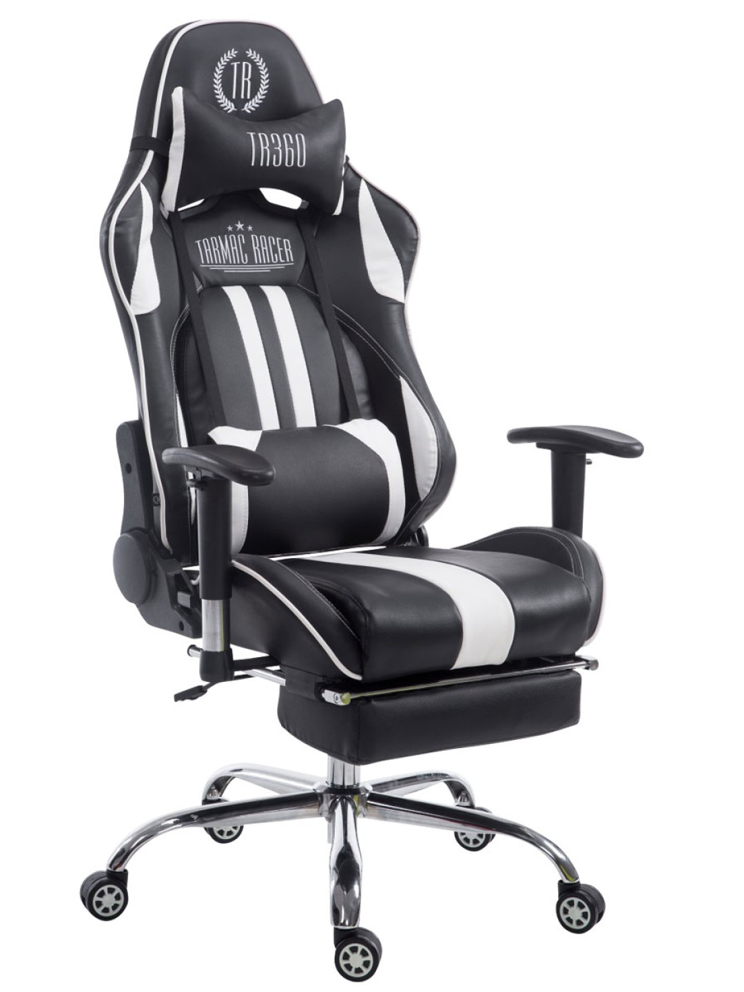 Silla de oficina Racing Limit V2 de cuero artificial con reposapiés, negro/blanco