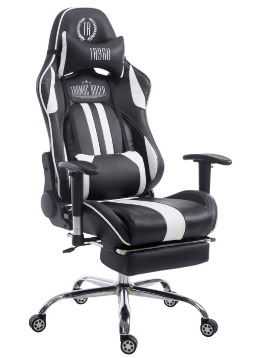 Silla de oficina Racing Limit V2 de cuero artificial con reposapiés, negro/blanco