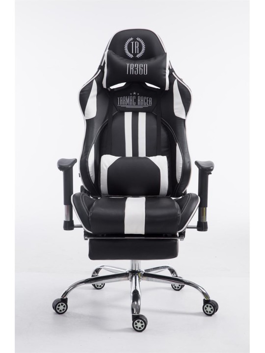 Silla de oficina Racing Limit V2 de cuero artificial con reposapiés, negro/blanco