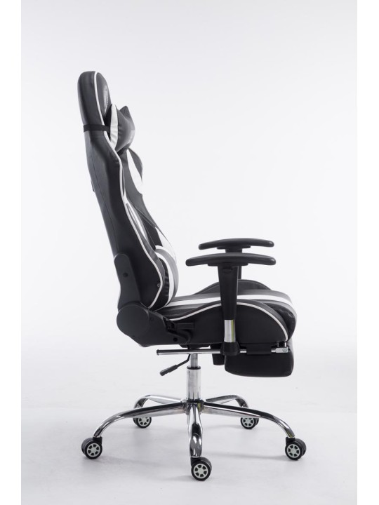 Silla de oficina Racing Limit V2 de cuero artificial con reposapiés, negro/blanco