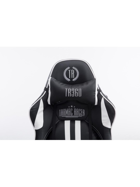Silla de oficina Racing Limit V2 de cuero artificial con reposapiés, negro/blanco