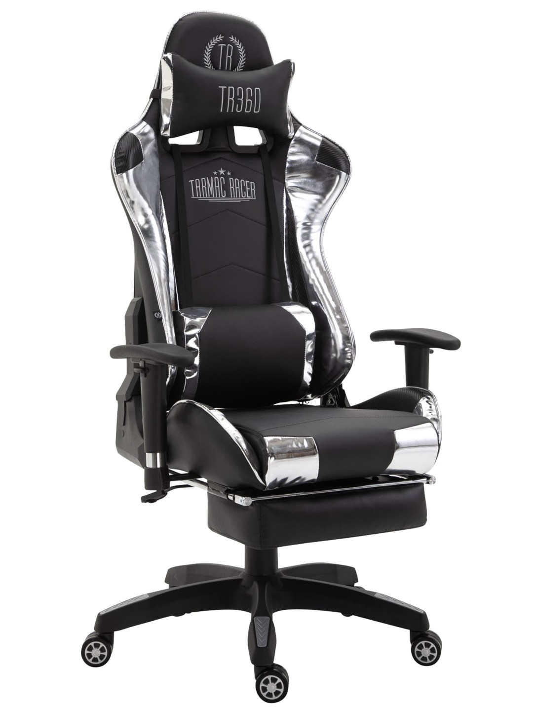 Silla de oficina Racing Turbo con reposapiés brillante, negro/blanco