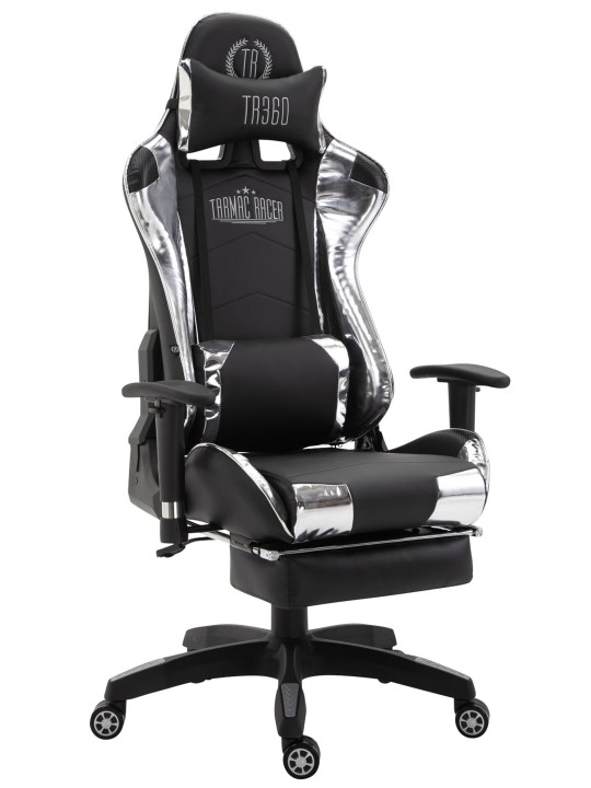 Silla de oficina Racing Turbo con reposapiés brillante, negro/blanco